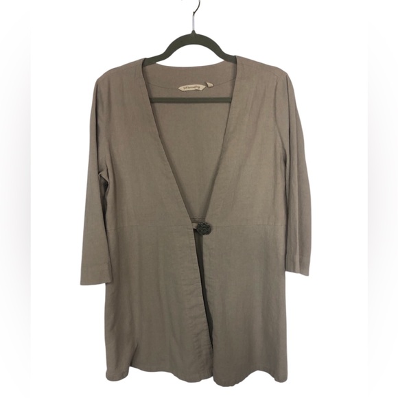 Soft Surroundings Jackets & Blazers - Soft Surrounding Single Button Jacket Beige Cotton Fitted Waist Flared 3/4 Sleev